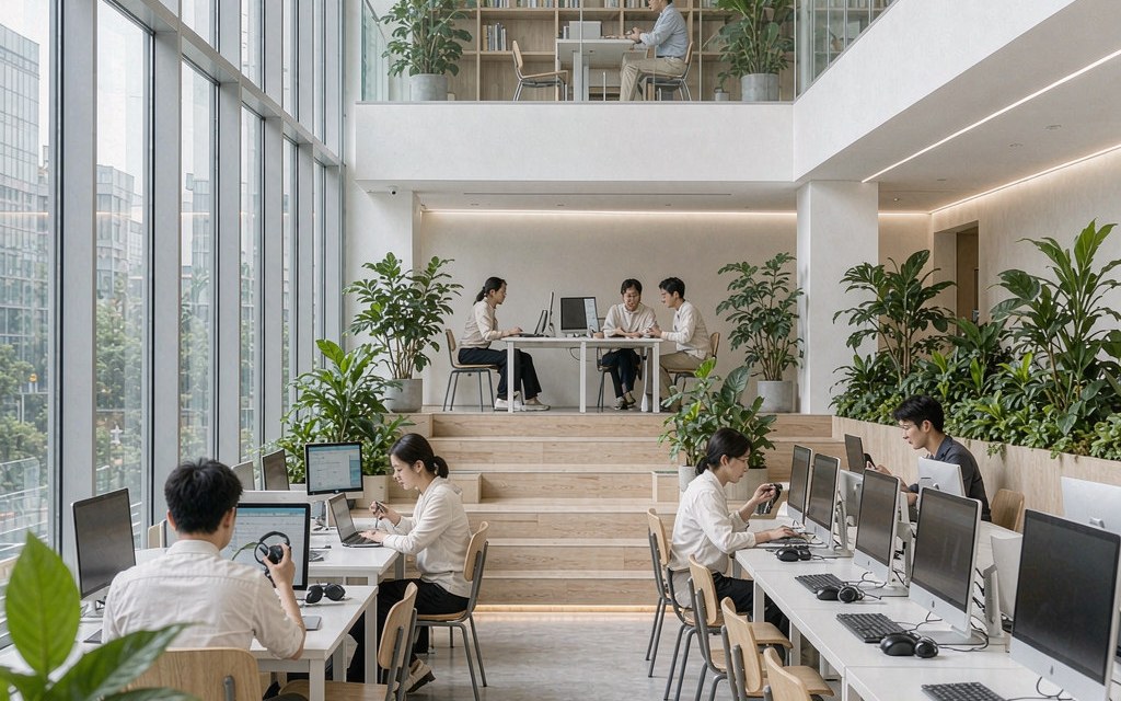 学员在教学基地进行小组项目实操